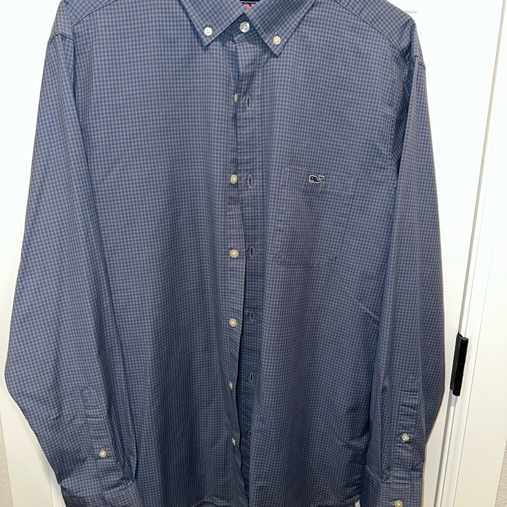 Vineyard Vines Performance Navy Checkered Button Down Shirt